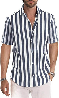 Summer European And American Men's Beach Casual Sports Yarn-dyed Striped Short-sleeved Lapel Shirt