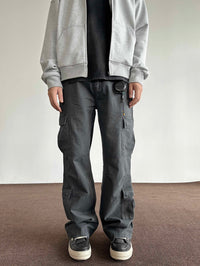 Retro Brushed Distressed Multi-pocket Loose Straight Cargo Pants
