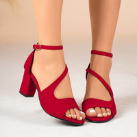 Women's Roman Chunky Heel Suede Sandals With Buckle