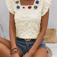 Square-neck Crochet Patchwork Womens Top