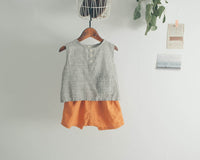 Korean Style Summer Children's Cotton And Linen Sleeveless Back Slit Vertical Stripe Vest