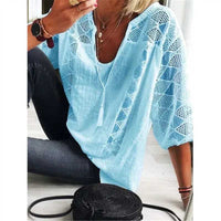 New European And American Lace-up U-neck Seven-quarter Sleeve Top T-shirt