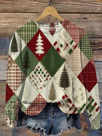 Womens Casual Christmas-Print Crew-Neck Sweatshirt