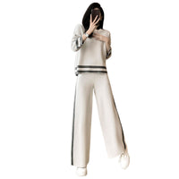 New Springautumn Womens Fashion Plus-size Wide-leg Pants Two-piece Set