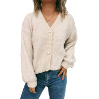 Leisure Commute V-neck Solid Color Coat Sweater