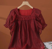 Women's Boat-neckline Lace-trimmed Short Top
