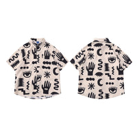 Men's Fashion Casual Retro Full Printed Lapel Short Sleeve Shirt
