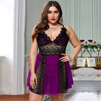 Women's Deep V Strap Lace Nightdress Mesh See-through
