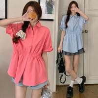 New Korean Style Fashion Waist-controlled Belly Covering Western Style Shirt Women