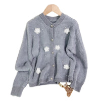 Women's Patchwork Floral Knit Cardigan Round Neck Warm Sweater