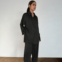 Womens Satin Long-Sleeve Pants Cardigan Comfortable Pajama Set