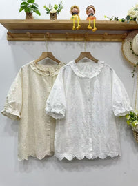 Turn-down Collar Japanese-style Cotton-linen Short-sleeve Shirt