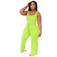 Button Panel Casual Sleeveless Wide Leg Oversized Loose Jumpsuit