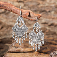 Ethnic Style Silver Distressed Earrings Retro Hollow Pattern