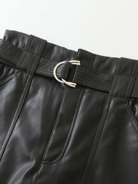Women's All-match Slim Fashion Belt Lace-up Leather Pants