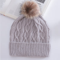 Warm Leisure Flanging Pompons Knitted Hat