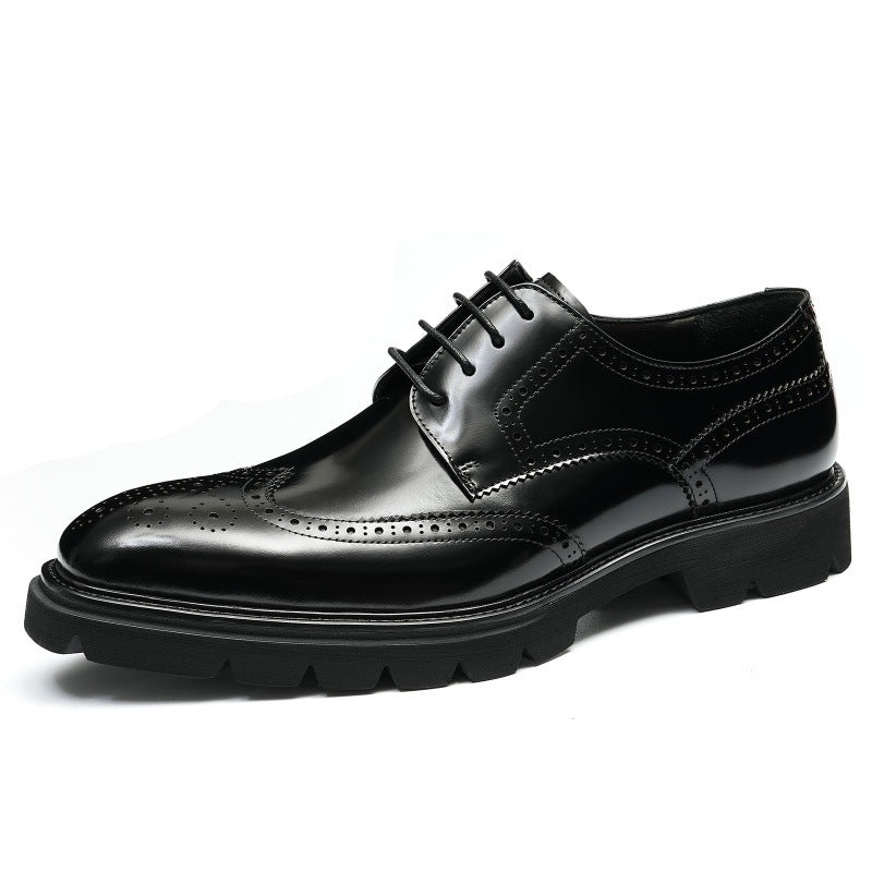 Cowhide Business Casual British Style Carved Shiny Leather Shoes