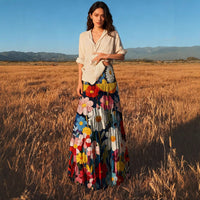 Oil Painting Large Swing Romantic Skirt With Elastic Waist