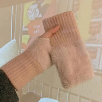 Korean Style Half Finger Flip Autumn And Winter Thermal Knitting Gloves
