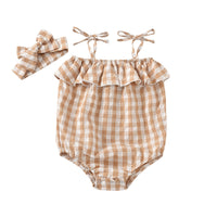 Baby Clothes Girl Sling Pink And Yellow Plaid Jumpsuit