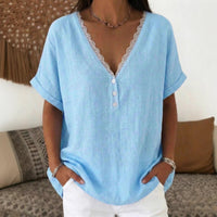 Fashionable Casual Solid-color Lace-trimmed Collar Short Sleeves