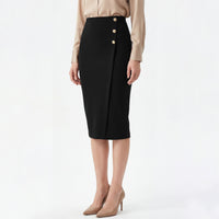 High-waisted Figure-flattering Sheath-style Straight Midi Skirt With A Slit Womens