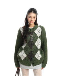 Rhombus Cardigan Knitted Sweater Coat