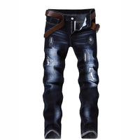 Mens Stretch Denim Jeans With Ripped Details And Embroidery