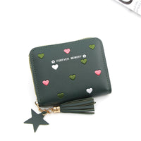 Embroidered Love Korean Women's Wallet Short Clutch Little Girl Coin Purse Women's Zipper Bag Card Holder Card Case