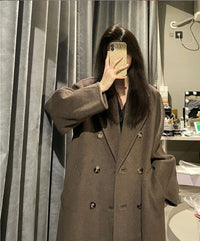 Autumn And Winter Korean Hepburn Style Double Breasted Women's Woolen Overcoat Coat
