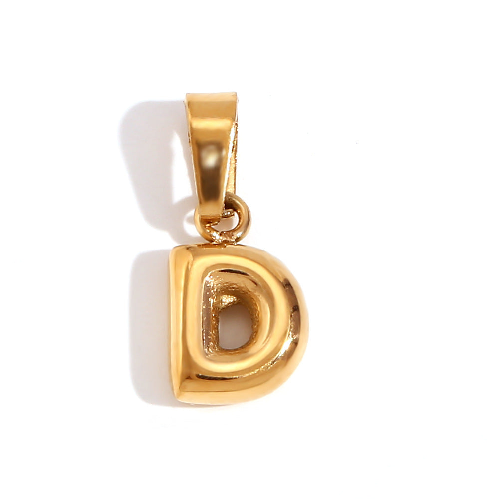 Minimalist Temperament Stainless Steel Plated 18K Gold Mini Bubble Letter Pendant