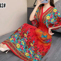Floral-print Bohemian Cotton Silk Dress