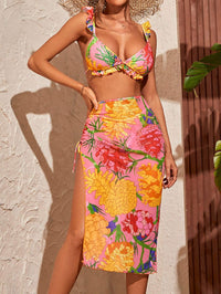Printed Split Swimsuit Female Skirt Style Split Bikini Three-piece Suit