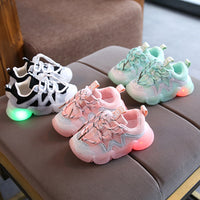 Fashion Lit Up Children's Running Shoes Lace-up Soft Sole Girls Old Shoes