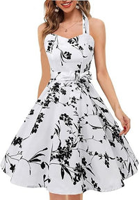 Womens Neck-Hanging Tube Top Sleeveless Printed Retro Maxi Dress