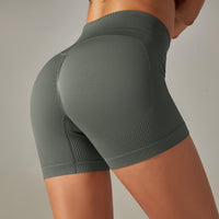 European And American Seamless Stripes Peach Hip-lift And Belly Shaping Solid Color Yoga Short Shorts Sports Running Fitness