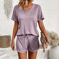 Solid Color Womens Loungewear Set Casual Short Sleeve Shorts
