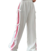Women's Elastic-Waist Contrasting-Color Straight-Cut Casual Sports Pants