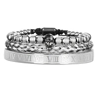 Cross-Section Ghost Head Braided Bracelet Set In Stainless Steel