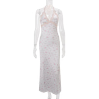 Sexy Halterneck Lace-trimmed Floral Dress For Women