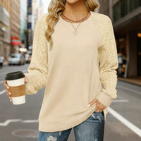 Women's Lightweight And Fashionable Solid Color Round Neck Knitted Sleeve Top
