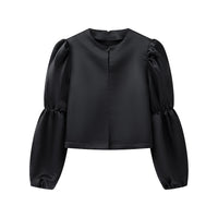 Round Neck Puff Sleeve Short Long Sleeve Shirt
