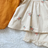 Baby's Embroidered Children's Flounced Sleeve Vest Shorts Two-piece Set