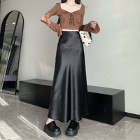 Acetate Satin Skirt Womens Autumn High-Waisted Slimming A-Line Skirt