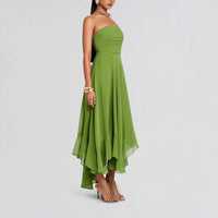 Ruched, Slim-fit, Chic, Asymmetric Maxi Dress