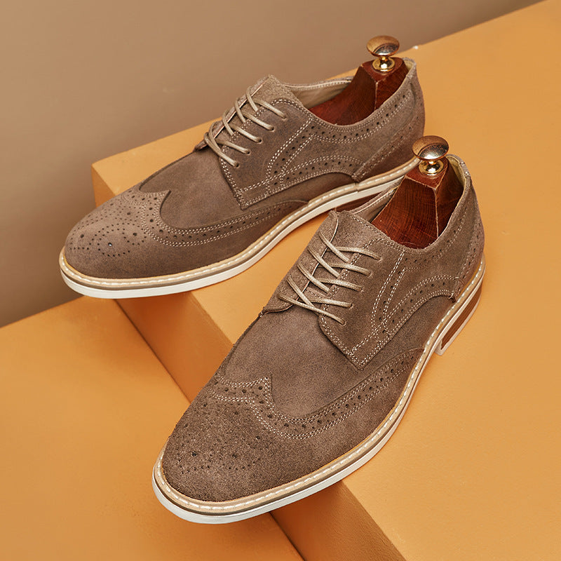 New Spring And Summer Genuine Leather Cow Suede Brogue Formal Business Men's Leather Shoes