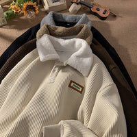 Men's Fleece-lined Thick Corduroy Polo Collar Sweater