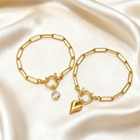 Golden Stainless Steel Small Square Chain With A Zircon Heart