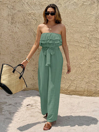Women's Summer Sleeveless Tube Top Jumpsuit Ruffled Tied Jumpsuit