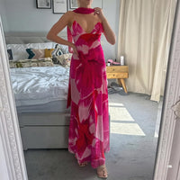 Womens Sexy Elegant Deep-V Print Slip Dress